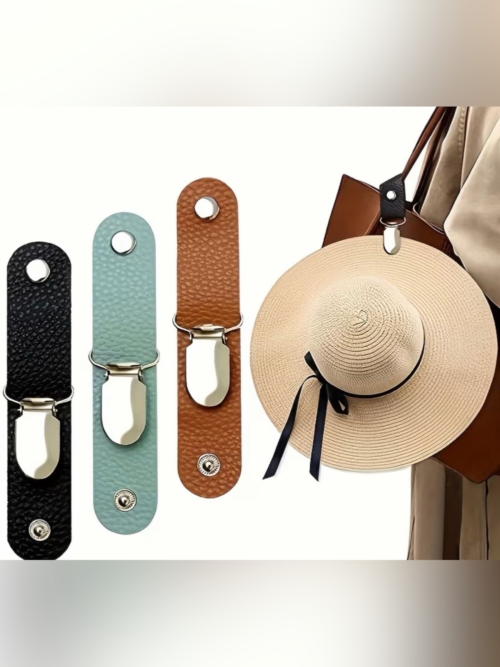 Hat Clip Straps in Black, Blue, and Tan - Secure Hat Holders